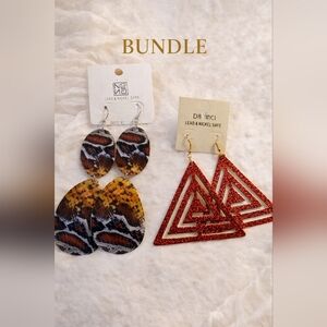 Statement Earring Bundle – Snake Print + Red Glitter (NWT